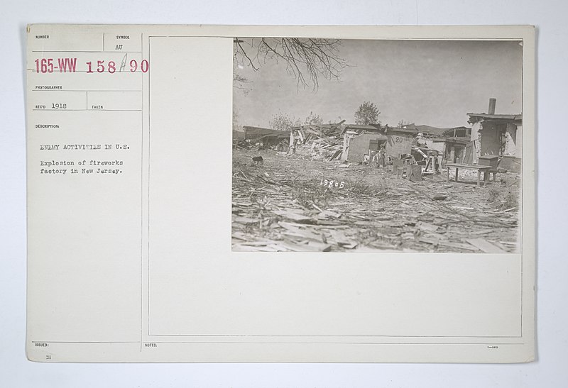 File:Enemy Activities - Destruction by Enemy in U.S. - Enemy activities in U.S. Explosion of fireworks factory in New Jersey - NARA - 31478225.jpg