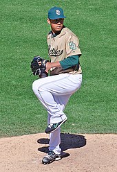 Frieri pitching for the San Diego Padres in 2010