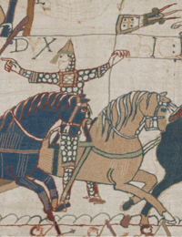 Eustace II, Count of Boulogne, as shown on the Bayeux Tapestry. Eustache de Boulogne-Bayeux.png