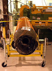 Exhausted SS1 rocket engine in the Scaled Composites building