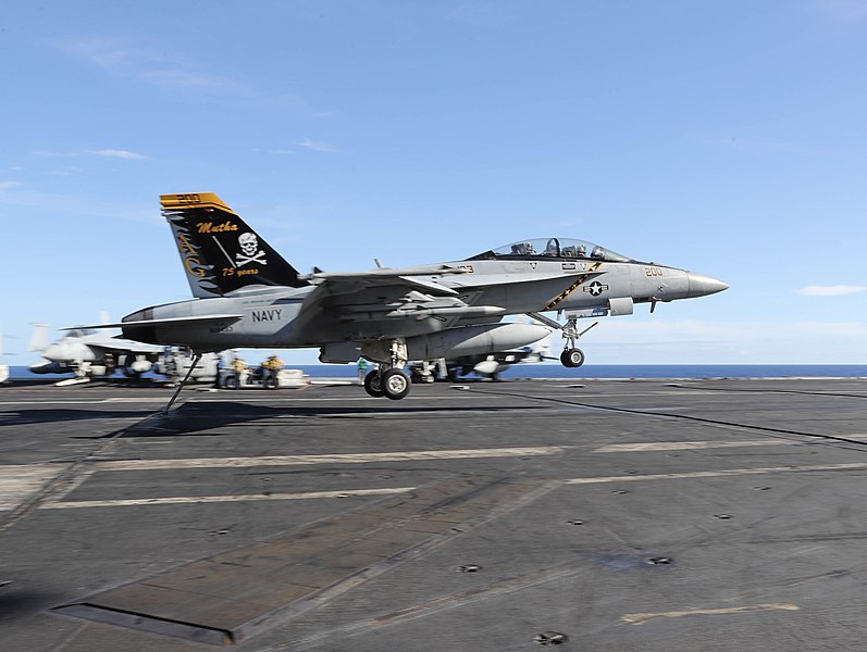 File:FA-18F Super Hornet of VFA-103 lands aboard USS Abraham Lincoln (CVN-72) in the Atlantic Ocean on 16 February 2019 (190216-N-UX312-0082).JPG