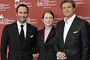 Moore with Colin Firth and Tom Ford at the 2009 Venice Film Festival (11 September 2009)