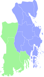 Vestfold county, in which former Jarlsberg in blue. Fogderier i Vestfold.svg