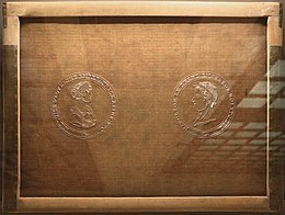 Formulaire de papier avec filigrane de napoléon et maria luisa d'autriche, 1812 (pescia, musée du papier) .jpg