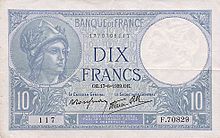 10 francos Minerva, Frente