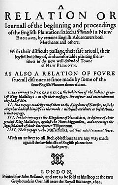 The frontispiece of Mourt's Relation, published in London in 1622 Frontispiece Mourt's Relation 1622.jpg