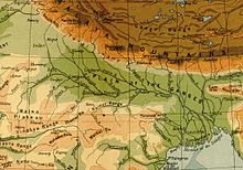 Un mapa de 1908 que muestra el curso del Ganges y sus afluentes