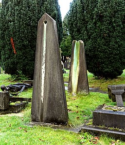 Remains of the gravestones-and-pole arrangement over the grave of Bernard and Mary Evans