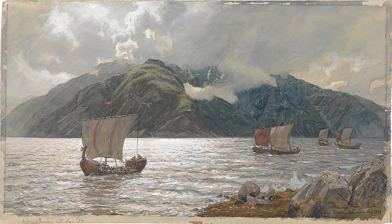 File:Hans Gude - Vikingskip i Sognefjorden - 1889.jpg