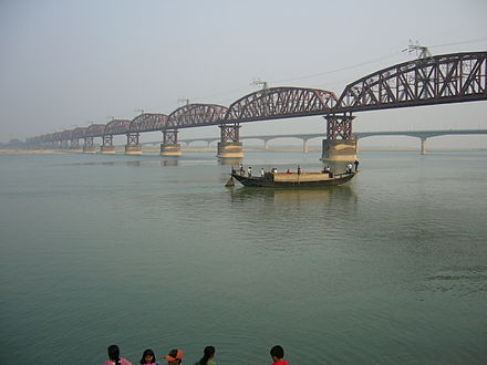 Hardinge Bridge, Bangladesh, crosses the Ganges-Padma River. It is one of the key sites for measuring streamflow and discharge on the lower Ganges.
