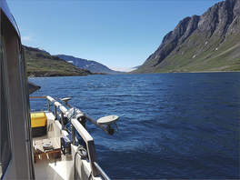 View of Ikka Fjord from aboard survey vessel Siku