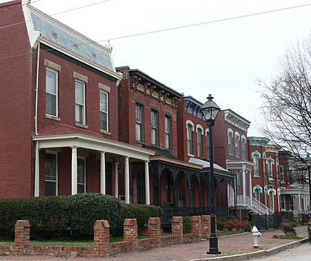 A row of houses in the Jackson Ward neighborhood of Richmond. The district was listed as a Landmark District in 1978. Jackson Ward, Richmond, Virginia.JPG