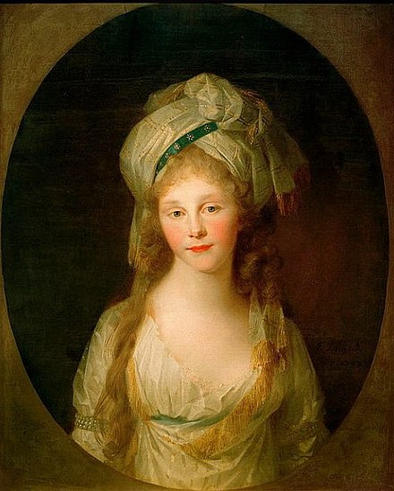 Princess Frederica of Prussia with Turban. By Johann Friedrich August Tischbein, 1796 (Anhaltische Gemäldegalerie Dessau)