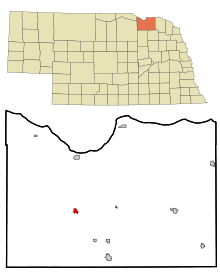 Knox County Nebraska Zonele încorporate și necorporate Verdigre Highlighted.svg