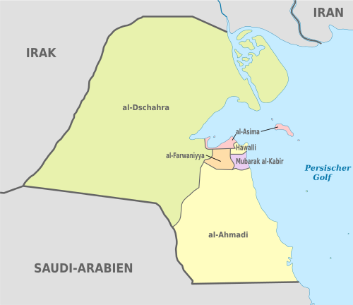 Kuwait, hallintoyksiköt - de-coloured.svg