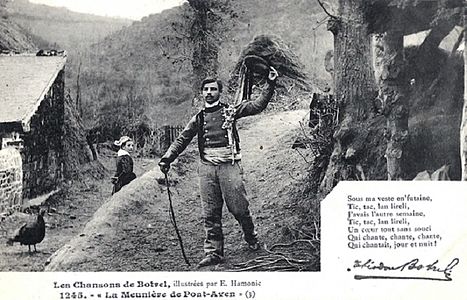 Carte postale illustrant la chanson de Théodore Botrel : La Meunière de Pont-Aven