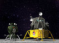 Confronto tra il lander LK sovietico (sinistra) e il modulo lunare Apollo statunitense (destra).