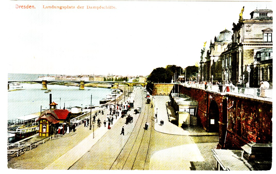 Terrassenufer in der Höhe der ehemaligen Elbfurt (etwa an der Einmündung der Münzgasse). Zustand vor 1908.