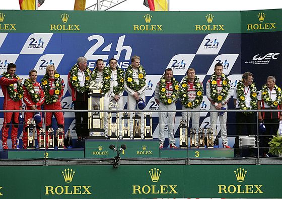 Le Mans winners' podium, 2015
