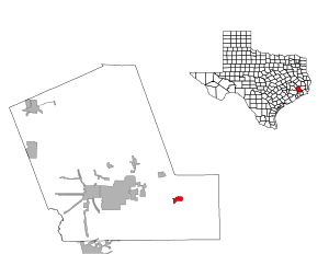 Lage von Devers im Liberty County (links) und in Texas (rechts)