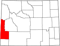 リンカーン郡の位置を示したワイオミング州の地図