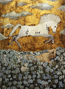 Title: Masa and the Horse Artist: Adam Cooley Medium: oil / acrylic on linen canvas Dimensions: 56 cm x 76 cm Masa and the Horse by artist Adam Cooley.jpg