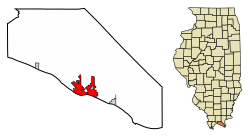 Locatie van Metropolis in Massac County, Illinois.