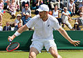 Matthias Bachinger competing in the second round of the 2015 Wimbledon Qualifying Tournament at the Bank of England Sports Grounds in Roehampton, England. The winners of three rounds of competition qualify for the main draw of Wimbledon the following week.