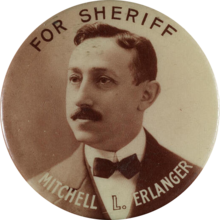 Image of Mitchell L. Erlanger on his 1903 New York County Sheriff Button