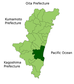 Elhelyezkedése Mijazaki térképén
