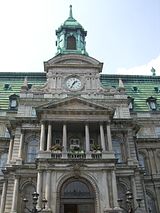 View of the main tower and entrance of the Montreal City Hall