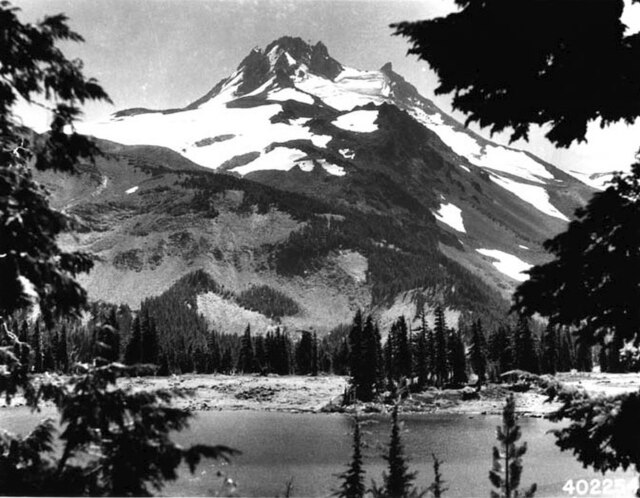 A view of Mount Jefferson from Russell Lake in 1934