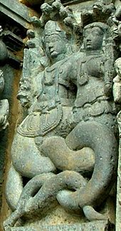 Hoysala sculpture of a Naga couple, Halebidu Naga182.JPG