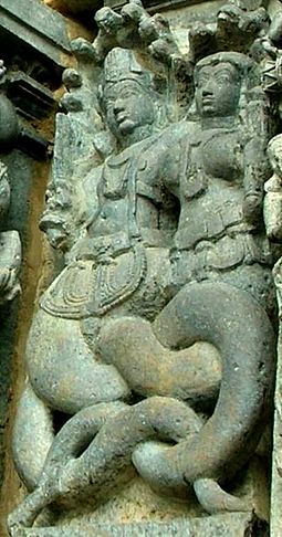 Hoysala sculpture of a Naga couple, Halebidu Naga182.JPG