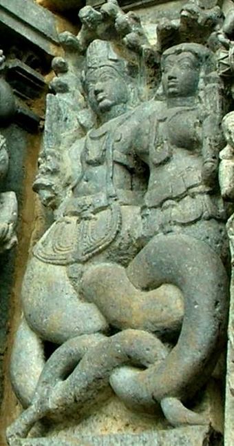 Hoysala sculpture of a Naga couple, Halebidu