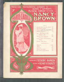 Front cover of the sheet music for Nancy Brown. Nancy Brown musical.webp