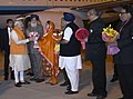 Narendra Modi being received by the Governor of Punjab, Shri Vijayendrapal Singh Badnore, the Chief Minister of Punjab, Shri Parkash Singh Badal, the Union Minister for Food Processing Industries (2).jpg