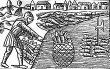 Medieval herring fishing in Scania (published 1555). Olausmagnus scaniamarket.jpg