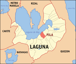 Mapa ng Laguna na nagpapakita sa lokasyon ng Pila