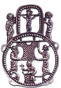 Aachener Pilgerzeichen um 1330 (Nachguss 1979) mit Ösen zur Befestigung an der Kleidung