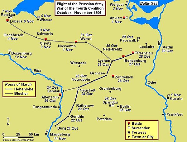 Prenzlau-Lubeck Campaign Map, October–November 1806