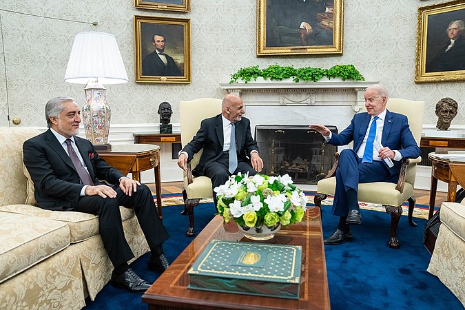 A June meeting between President Biden and then Afghanistan President Ashraf Ghani.