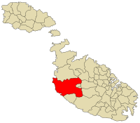 Karta Malte, općina Rabat crveno označena