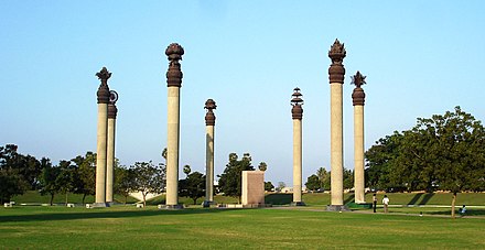 Seven pillars surround the site of the blast, at the Rajiv Gandhi Memorial in Sriperumbudur