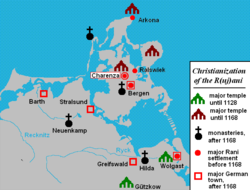 Cristianização do Rani;  Assentamentos eslavos, cidades alemãs com templos pagãos e mosteiros cristãos