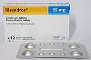 Čeština: Risendros, hromadně vyráběný léčivý přípravek, 1 tableta obsahuje 35 mg rizedronátu. Výrobce Zentiva. English: Risendros, proprietary medicinal product, 1 tablet contains 35 mg of risedronate. Manufacturer Zentiva.