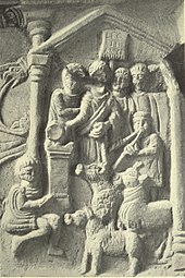 Right-hand panel of the Bridgeness Slab showing a suovetaurilia.[5]