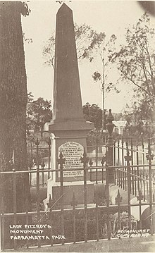 Monument to Lady Fitzroy and Lieutenant Masters in Parramatta Park. SLNSW 796765 Lady Fitzroys Monument Parramatta Park.jpg