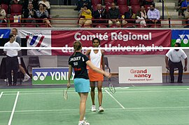 Sabrina Jaquet and Vignes Waran at the 2010 European University Championships finals Sabrina Jaquet and Sashina Vignes Waran.jpg