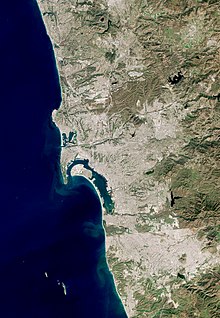 Satellite view of San Diego and Tijuana, Mexico